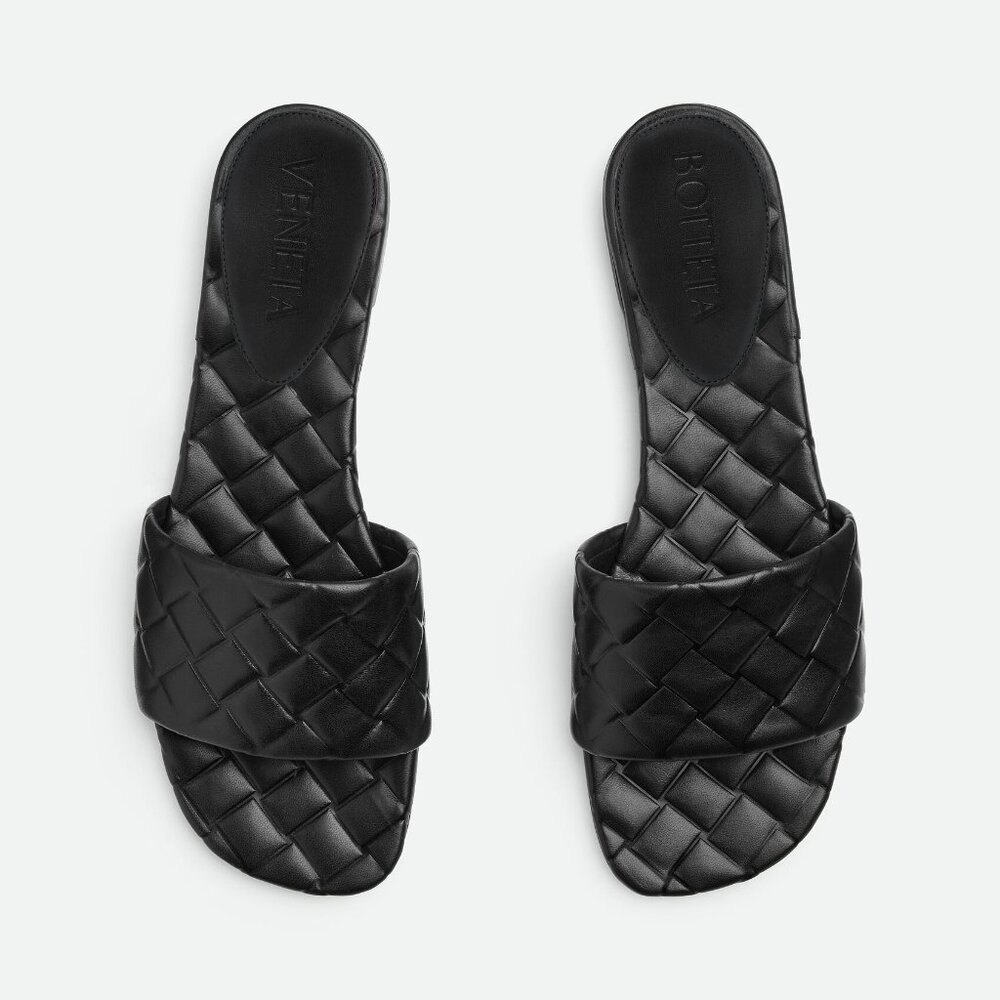Bottega Veneta Amy Quilted Padded Leather Flat Mule Slide Sandals Shoes
